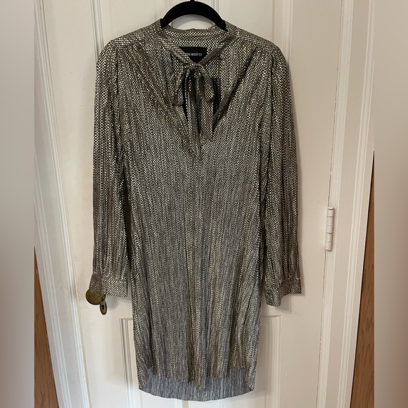 Sabina Musayev for Anthropology Gold Foil Long Sleeve Sheath Dress. Size XS - Picture 5 of 13